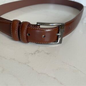 Elegant Tan Leather Belt with Silver Buckle